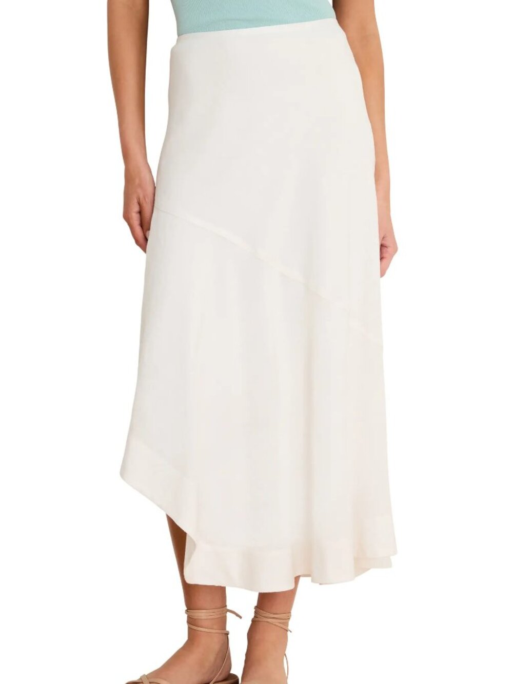 NIC+ZOE Midi Assymetrical Hem White Linen Blend Filly Lined Skirt, Size L